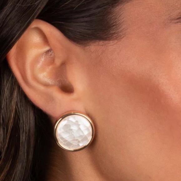 Adina Eden Jewelry - Adina Eden Gold Plated Round Push Back Earrings With “Cracked” White Stones NEW
